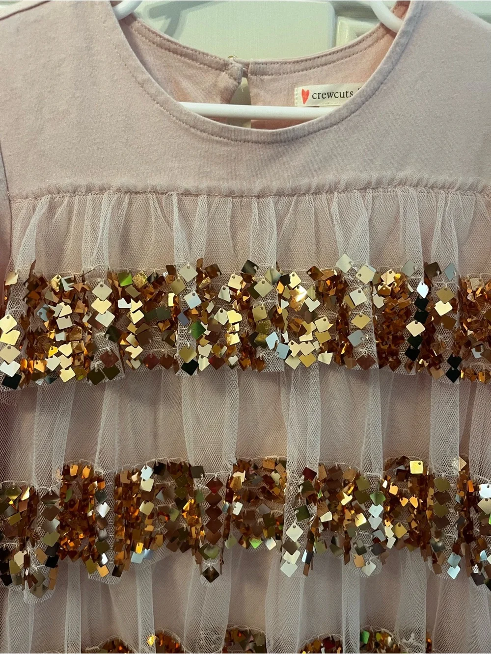Crewcuts Pink Tulle Dress with Gold Sequin Stripes